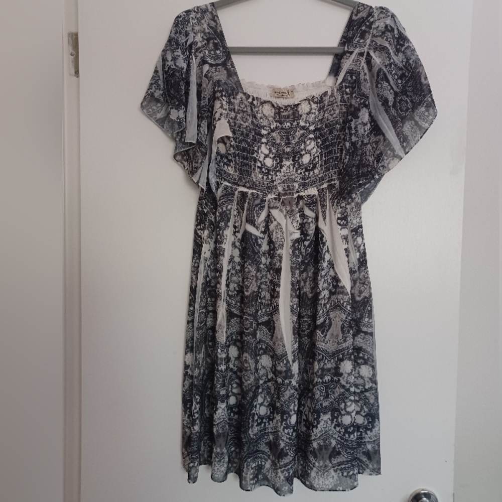 ONE WORLD Black and White Flutter Sleeve Sundress